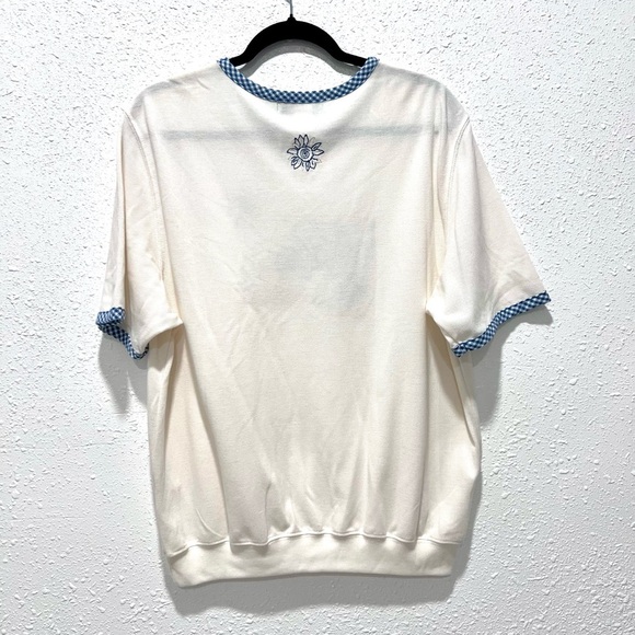 Blast gingham White and Blue Embroidered Women's Blouse L - Picture 5 of 6